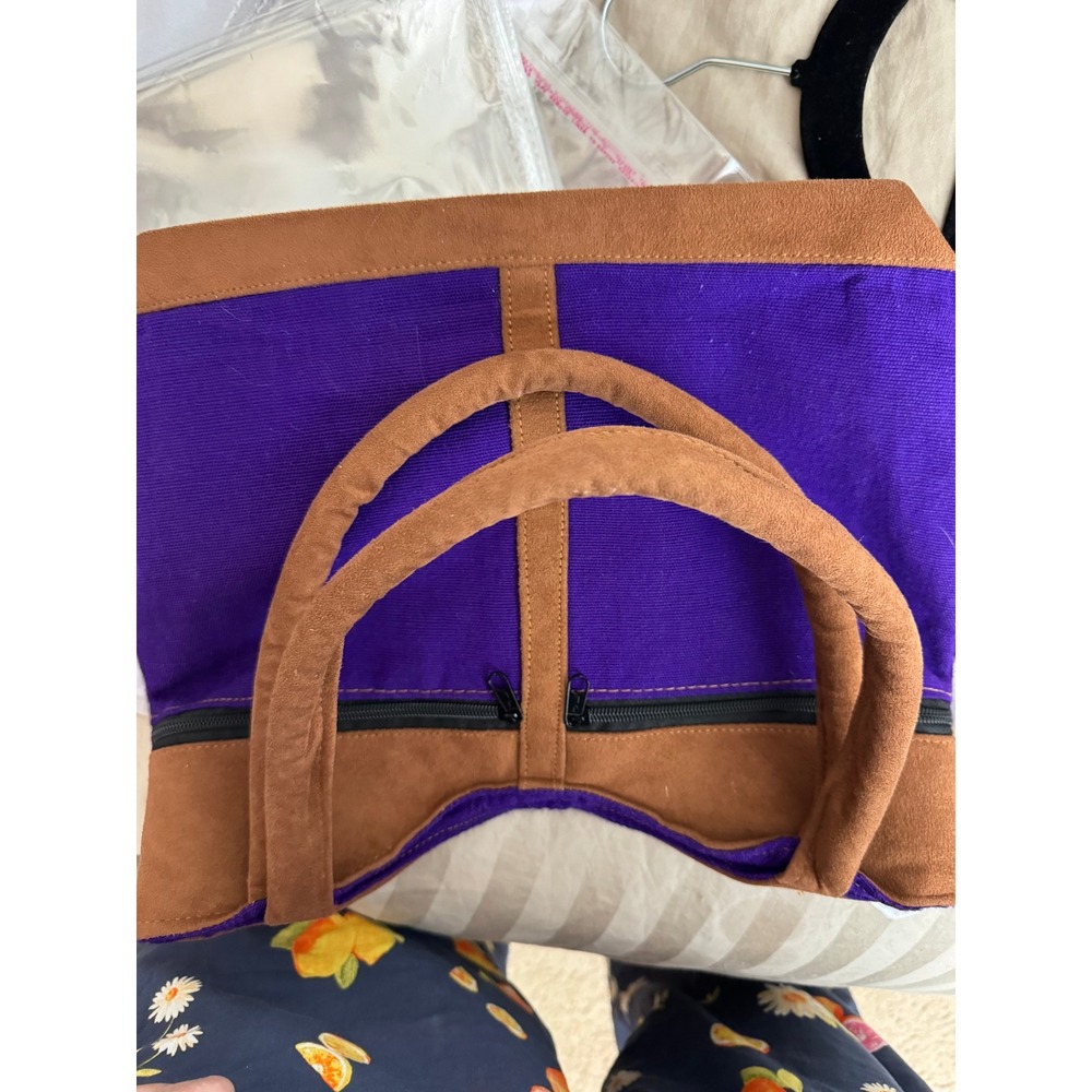 Floral‎ Embroidered Canvas Tote Bag Purple Brown Faux Suede Boho Shoulder Bag - Picture 2 of 6